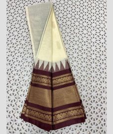ice cream colour gadwal cotton sarees with Plain design