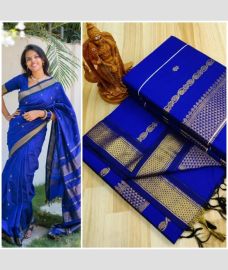 blue colour gadwal cotton sarees with All over Buttas design