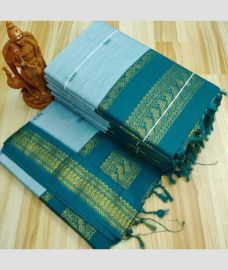 light blue colour gadwal cotton sarees with All over Buttas design