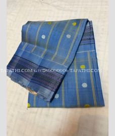 Blue and Yellow gadwal pattu dupattas with Kuttu Border design - GWDS0000006