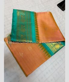 Lite Orange and Turquoise gadwal pattu dupattas with Kuttu Border design - GWDS0000008