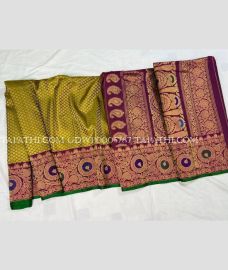 Acid Green and Magenta gadwal pattu sarees with All over Brocade design - GDWP0005787