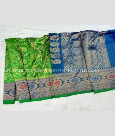 Green and Blue gadwal pattu sarees with All over Brocade design - GDWP0005791