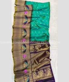 Turquoise and Plum  Purple gadwal pattu sarees with turning border design - GDWP0005862