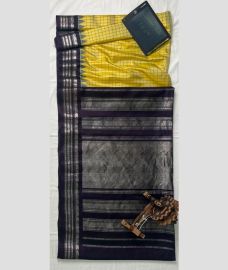 Golden Yellow and Black gadwal pattu sarees with All over Checks design