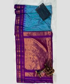 Blue and Magenta gadwal pattu sarees with All over Checks design