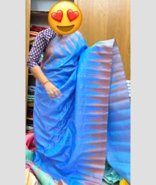 Blue and Brown gadwal pattu sarees with temple Kuttu border design