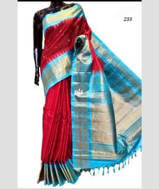 Red and Blue Turquoise gadwal pattu sarees with Temple Border design