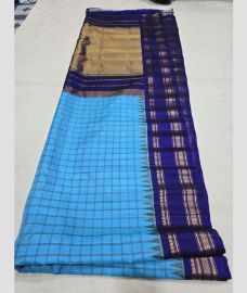 Blue and Navy Blue  gadwal pattu sarees with All over Checks design