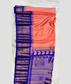 Peach and Royal Blue gadwal pattu sarees with Jari Border design
