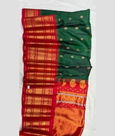 Dark green and Red gadwal pattu sarees with Jari Border design