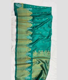 Turquoise and Golden gadwal pattu sarees with turning border design