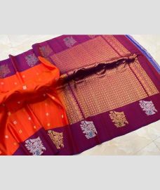 Orange and Magenta gadwal pattu sarees with turning border design