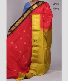 Red and Golden Yellow gadwal pattu sarees with Kuttu Border design