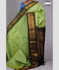 Pista and Black gadwal pattu sarees with Kuttu Border design