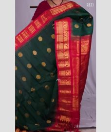 Pine Green and Pink gadwal pattu sarees with Kuttu Border design