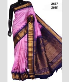 Baby Pink and Navy blue gadwal pattu sarees with Kuttu Border design