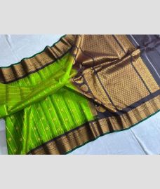 Parrot Green and Dark Grey gadwal pattu sarees with All over Checks and Buttas design