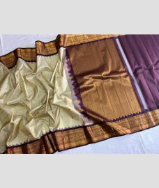 Cream and Plum Purple gadwal pattu sarees with All over Checks and Buttas design