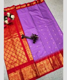 brown and purple colour gadwal pattu sarees with All over Buttas design