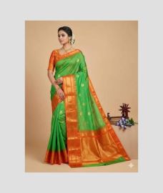 green colour gadwal pattu sarees with Kanchi Border design