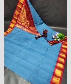 blue colour gadwal pattu sarees with Kanchi Border design