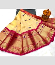 pink and brown colour gadwal pattu sarees with All over Buttas design