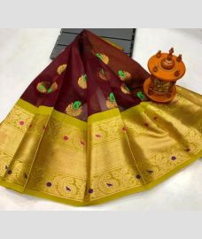coffee and brown colour gadwal pattu sarees with All over Buttas design