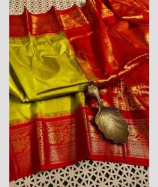 olive and maroon colour gadwal pattu sarees with Temple Border design