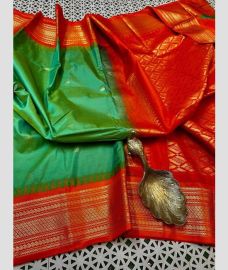 blue and maroon colour gadwal pattu sarees with Temple Border design