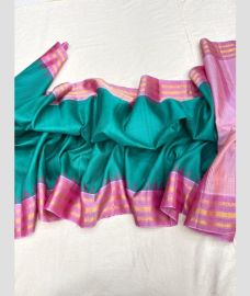 blue and pink colour gadwal pattu sarees with temple Kuttu border design