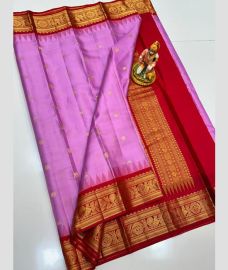 pink and brown colour gadwal pattu sarees with All over Buttas design