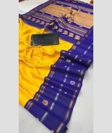 orange and violet colour gadwal pattu sarees with All over Buttas design