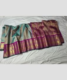 gray and brown colour gadwal pattu sarees with Jari Border design