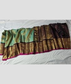 green colour gadwal pattu sarees with Jari Border design