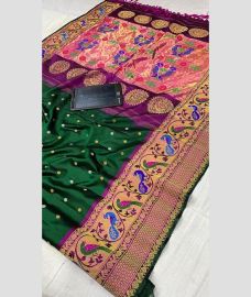 green colour gadwal pattu sarees with All over Buttas design