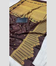 purple colour gadwal pattu sarees with All over Buttas design