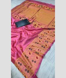 pink colour gadwal pattu sarees with All over Buttas design