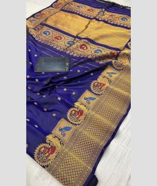 royal blue colour gadwal pattu sarees with All over Buttas design