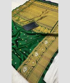 green and brown colour gadwal pattu sarees with All over Buttas design