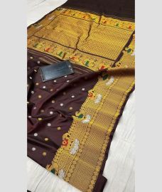 coffee colour gadwal pattu sarees with All over Buttas design
