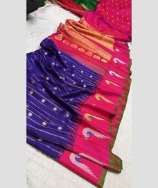 navy blue colour gadwal pattu sarees with All over Buttas design