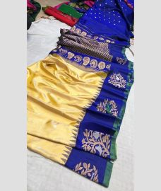 ice cream colour gadwal pattu sarees with All over Buttas design