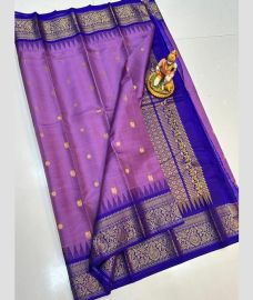 purple colour gadwal pattu sarees with All over Buttas design