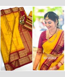 yellow colour gadwal pattu sarees with All over Buttas design
