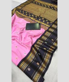 pink colour gadwal pattu sarees with All over Buttas design