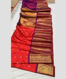 orange and brown colour gadwal pattu sarees with All over Buttas design