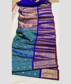 blue and brown colour gadwal pattu sarees with All over Buttas design