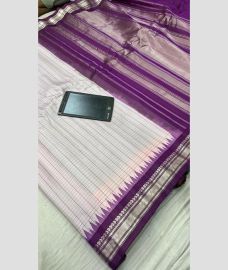 purple and silver colour gadwal pattu sarees with All over Lines design