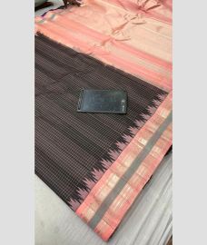 pink and charcoal colour gadwal pattu sarees with All over Lines design